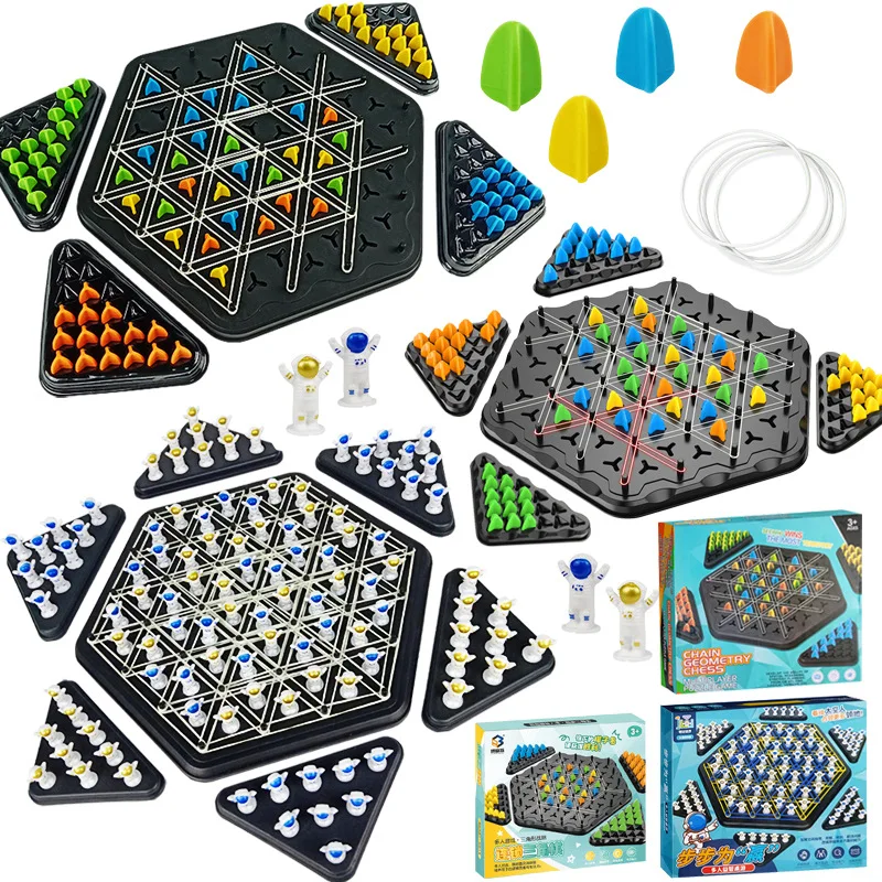 Chain Triangle Chess Triggle Elastic Band Game Educational Desktop Chain Chess Logic Geometry Puzzle Interactive Toy for Kids