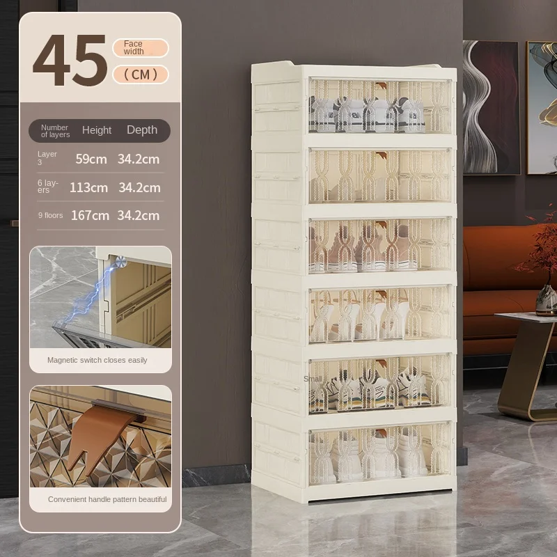 Design Modern Shoe Rack Cabinet Large Storage Cabinet Plastic Transparent Folding Shoe Cabinet