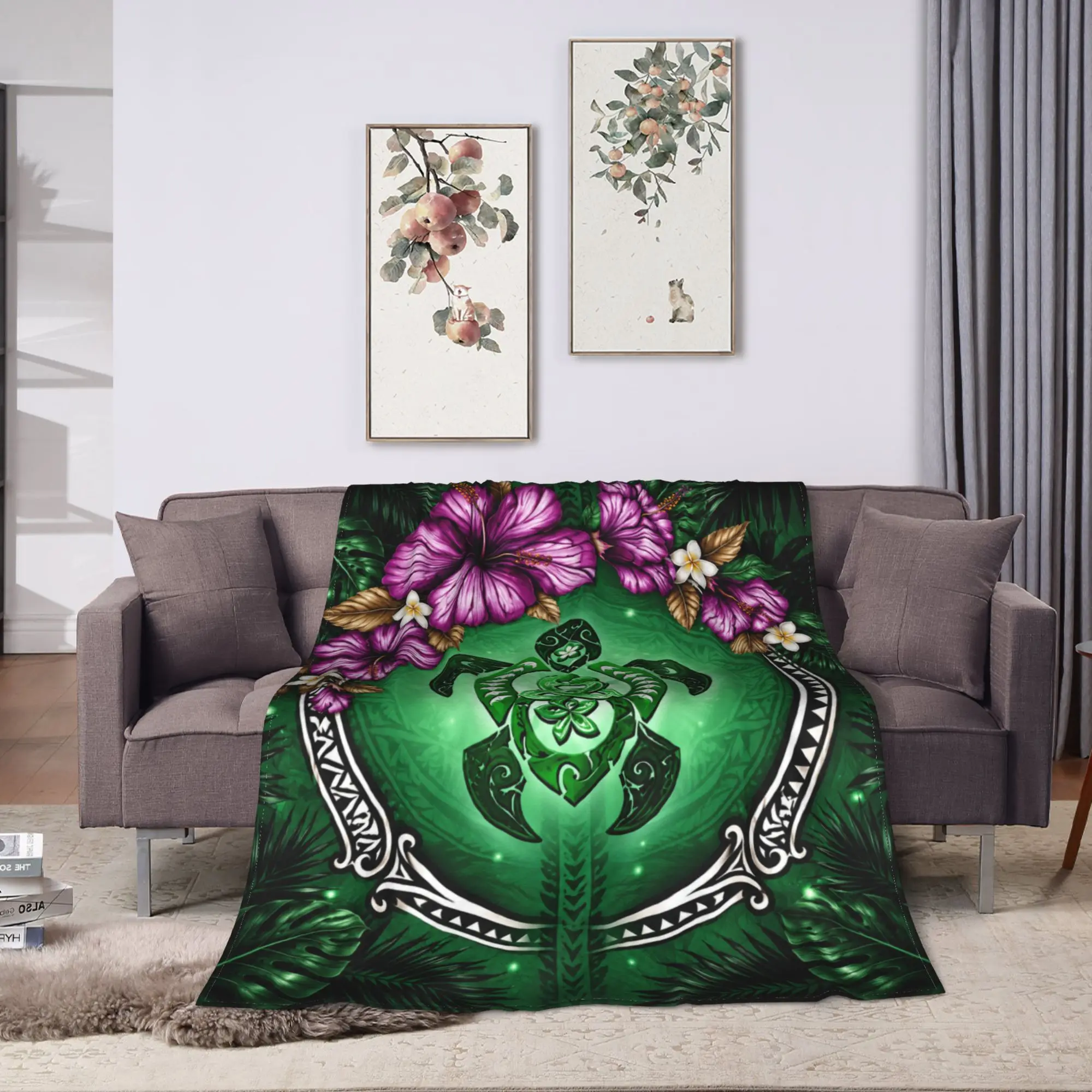 Soft Warm Blanket Girls Boys Decorative Sea Turtle Tropical Garland Throw Blanket  Flannel Bedspread For Couch Chair Bed Cover