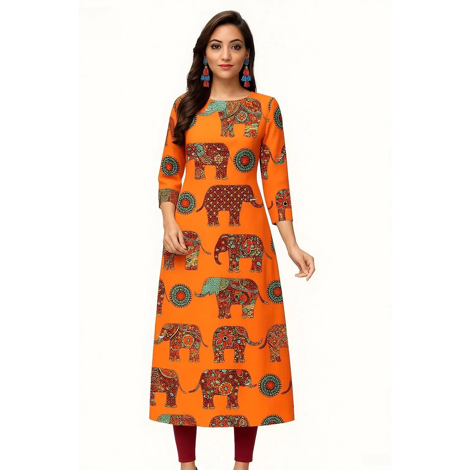 Vestido Kurt informal, moderno y cómodo para mujer, manga larga, tubo recto, informal, étnico, cuello redondo, diseño de tamaño regular