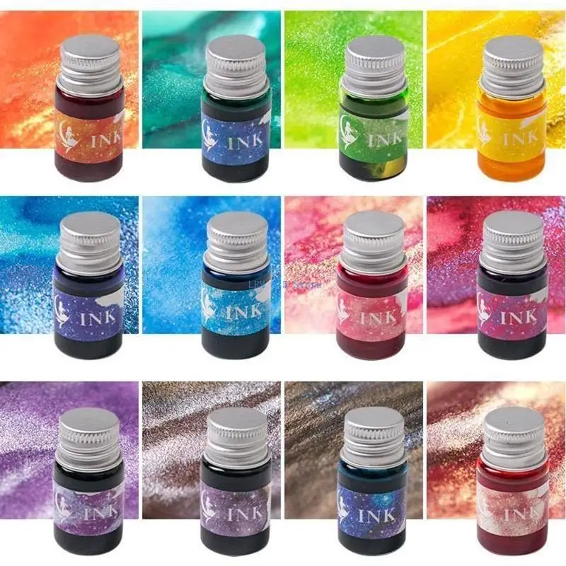 41QA Glass Dip Pen Pen Pen Gradient Glass Kaligrafy Pen z 12 butelek Prezent dla podpisów Rysowanie kart podarunkowych Pisanie
