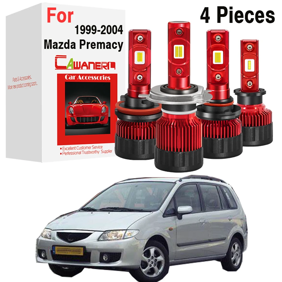 

4 Pieces Car Front Headlight High Low Beam 30W 6000LM LED Headlamp Bulb Hi/Lo Beam 12V For Mazda Premacy (CP) 1999-2004