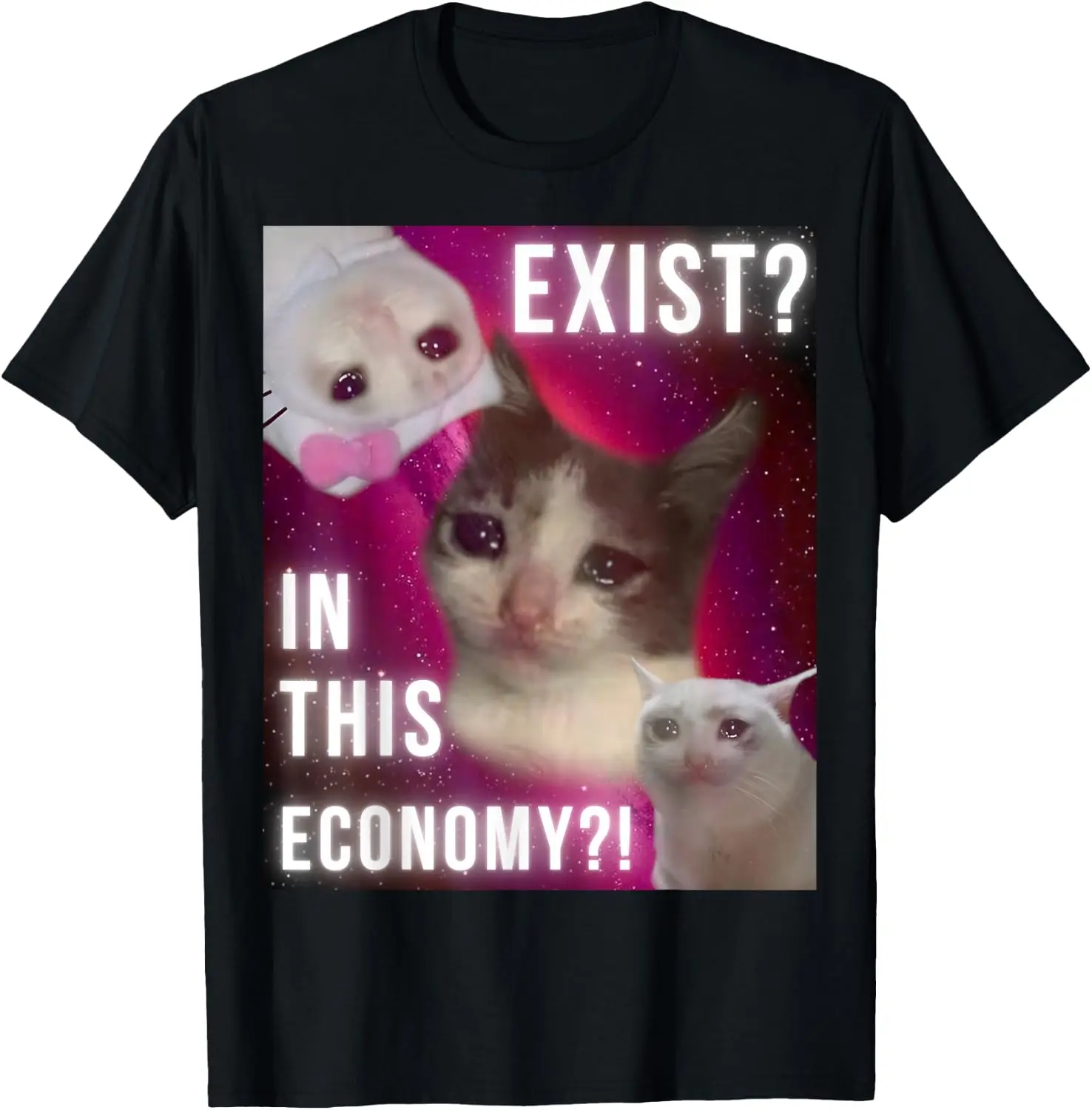 Sad Cat Economic Crisis | Meme Culture Men Women T-Shirt 100% Cotton Trendy Y2K Short-Sleeve Tee-Soft, Quick-Drying,