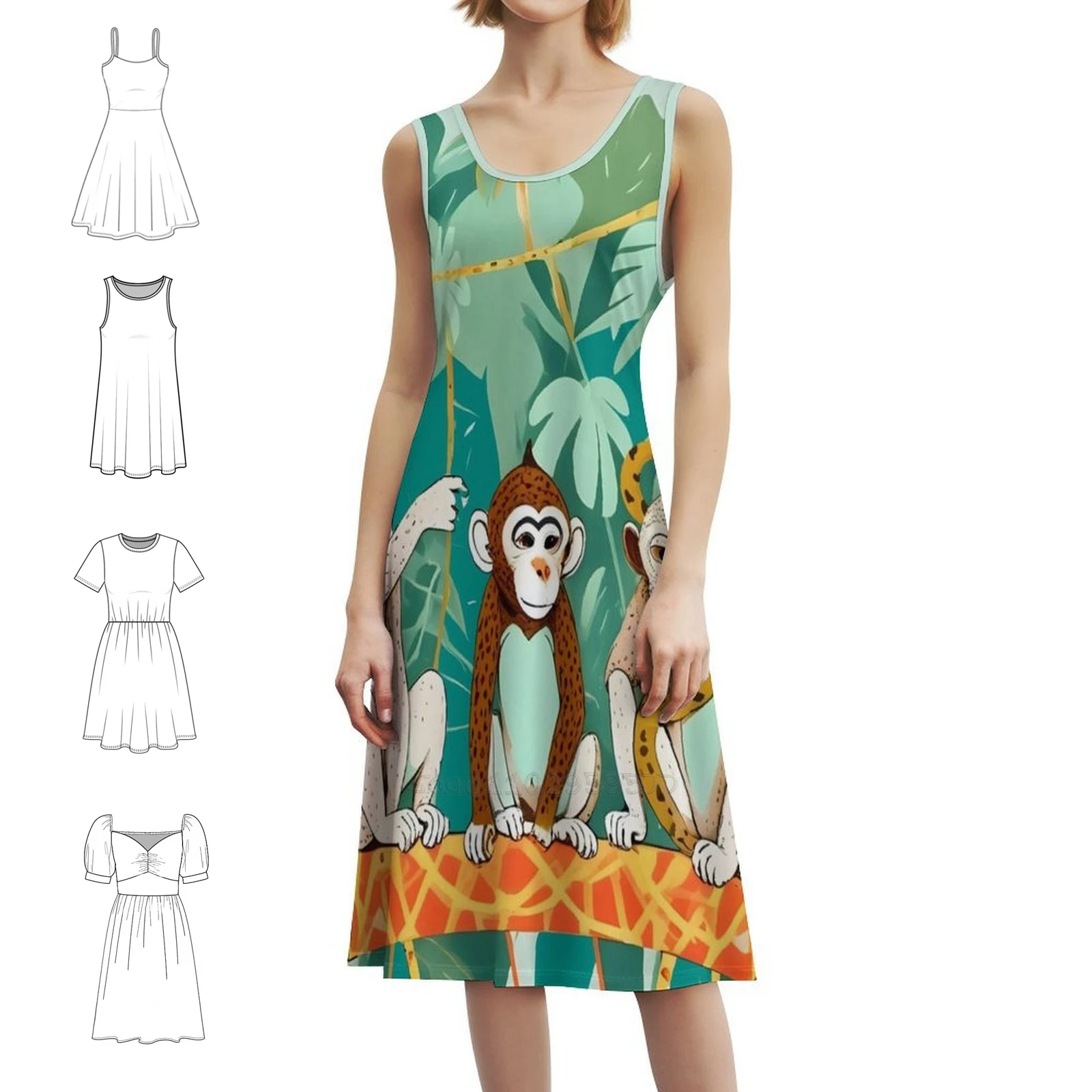 Play Date Monkeys Jungle Playing Animals Mischievous Floral Smock Dress For Women Spring Summer Casual Dress For Party Wildlife