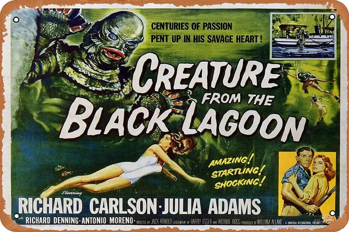 Metal Sign - Creature from The Black Lagoon Lobby Card Tin Poster 12 X 8 Inches sign