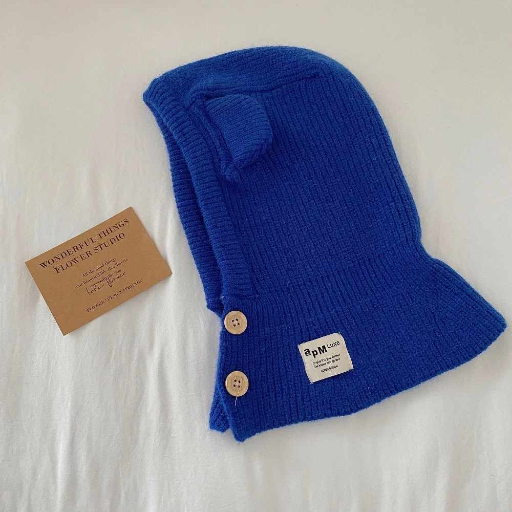 

Милая теплая детская шапка с капюшоном, вязаная защита ушей, детская шапка с шарфом, шапки для защиты ушей, зимние шапки