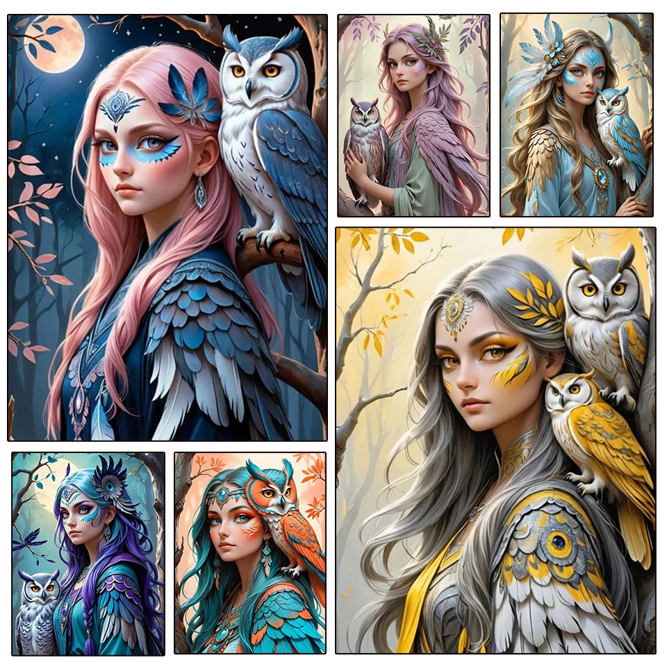 

New Arrival Sale 5D Diamond Painting Woman Tiger owl Full Square Round Drill Animal Cross Stitch Fairy Embroidery Mosaic Art