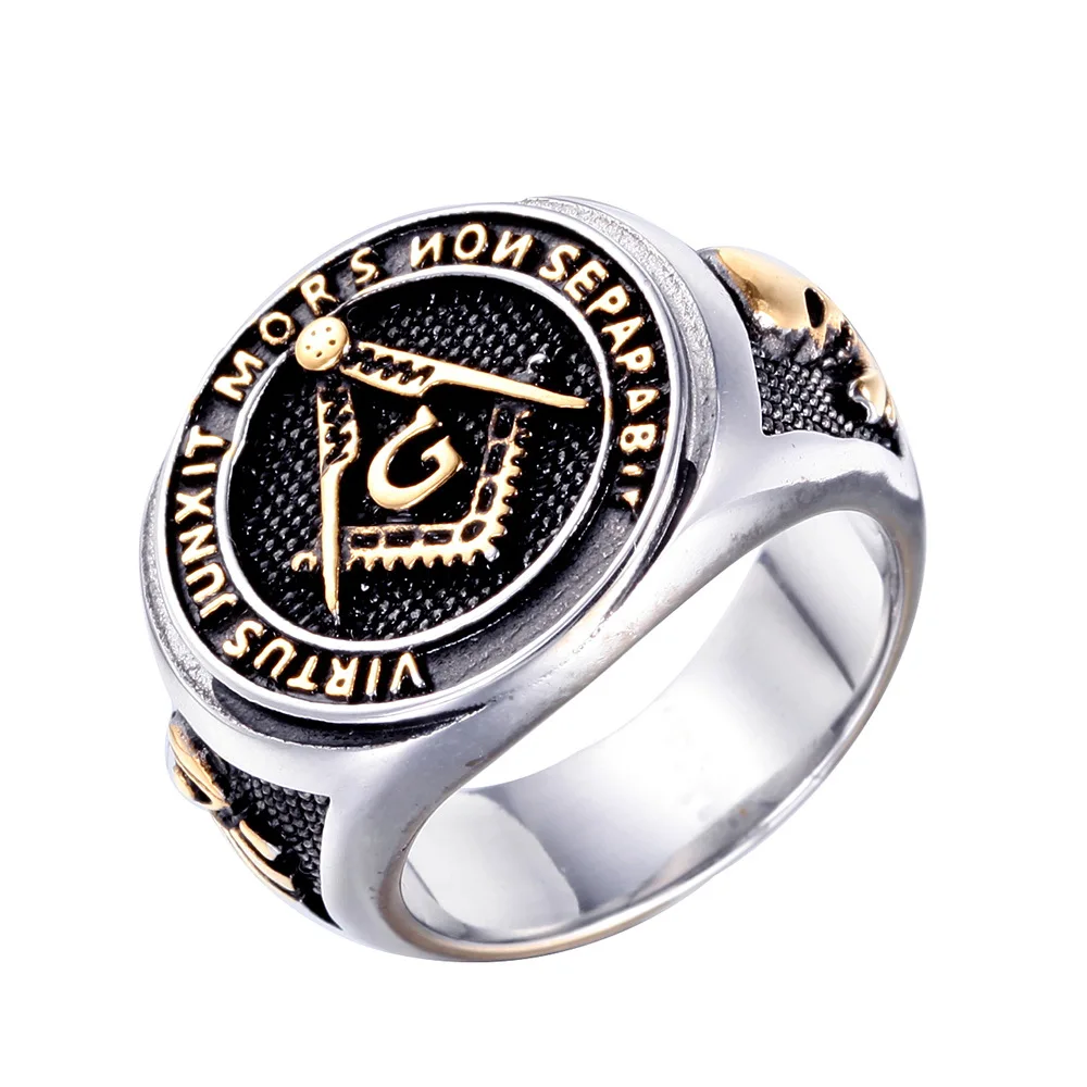 

Wholesale Men's Masonic Signet Master Freemason Rings Engraved VIRTUS JUNXIT MORS NON SEPARABIT Masons ring