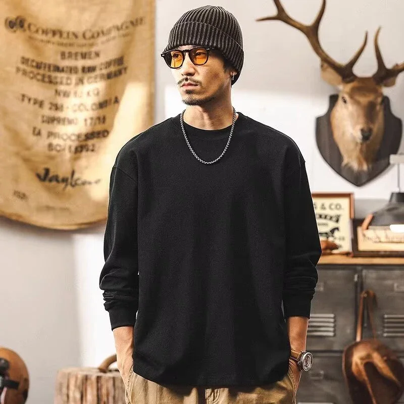 

Fashion Tees Loose Simple Oversized Solid Color Long Sleeve Men Casual Trend Shirt Male Unisex Breathable T Shirts Clothes Tops