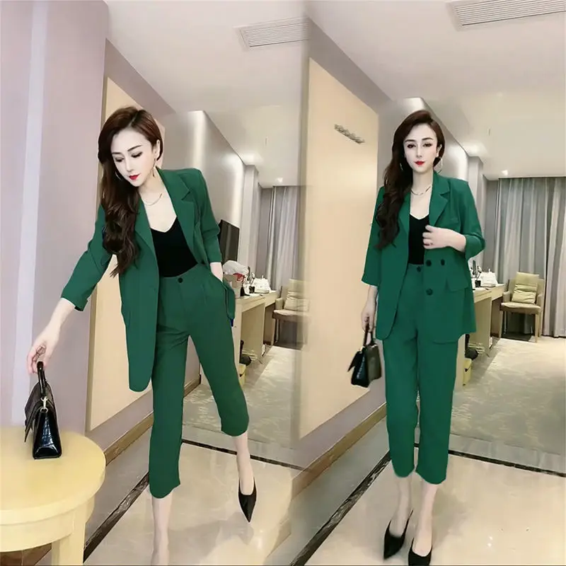 Single/Set 2024 Summer New Temperament OL Suit Coat High Waist Capris Fashion Two Piece Set