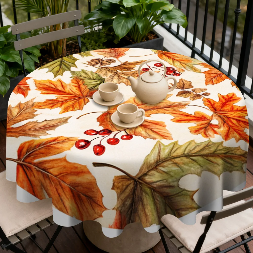 One round tablecloth with autumn leaf pattern, specially designed for seasonal dining stylezyc