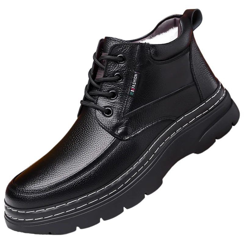 New Winter Men's boots Thickened Versatile Cotton Shoes Casual Padded Snow Boots Male Leather Shoes Outdoors non slip Shoes