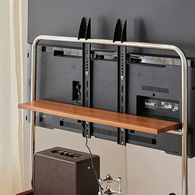 Household TV Bracket Stainless Steel TV Stand Home Small  Movable Scandinavian Retro Floor Living Room Monitor TV Shelf Table