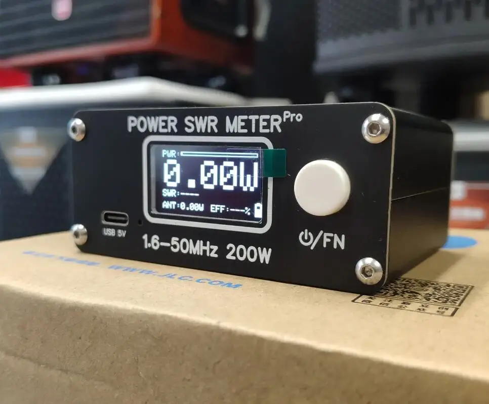 1.6-50MHz 0.5W-200W HF Shortwave Power SWR Meter Pro HF PWR SWR Meter with 1.29 Inch OLED + 50 hours Battery