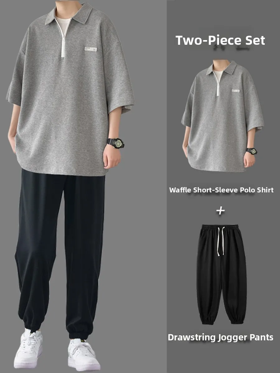 

Casual ort Sve irt And Pants Set for Men Summer Trendy Brand Teenagers Nine Points Pants Leisure Hong Kong Sle