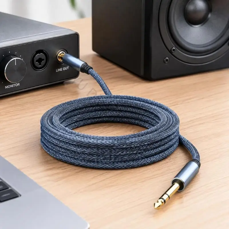 96BA 6.35Mm Textile-Covered Sound Cord with Reinforced End Design for Equipment Equipped with Matching Three-Contact Sockets