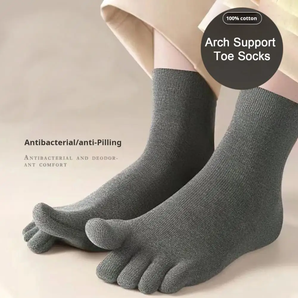 1 Pair Toe Socks Fall Winter Moisture-Wicking Breathable Arch Support Non-Slip Unisex Athletic Running Cotton Five Fingers Sock