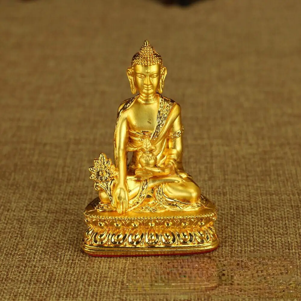 3" BLESSED TIBETAN BUDDHA GOLD GILT STATUE: MEDICINE BUDDHA & GIFT BOX