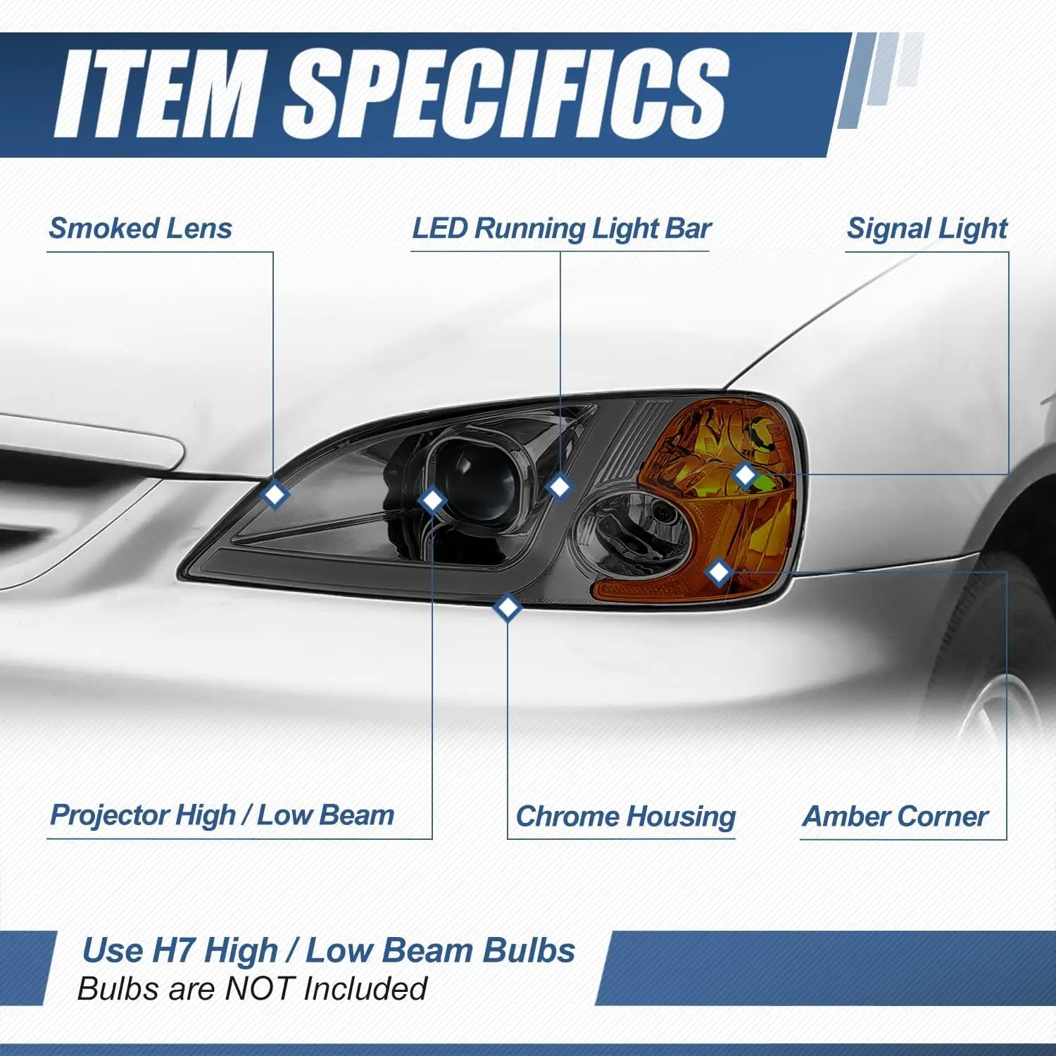 مجموعة المصابيح الأمامية متوافقة مع 2001 2002 2003 Honda Civic Sedan Coupe، استبدال المصابيح الأمامية DRL ثلاثية الأبعاد LED، عدسة مدخنة Amber C #2