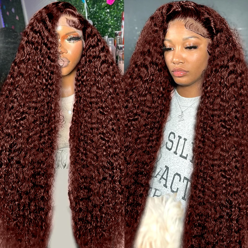 Addictive 13x6 Reddish Brown Deep Wave Lace Frontal Human Hair Wig Colored Loose Curly Wave 13x4 HD Lace Front Human Wig 200%