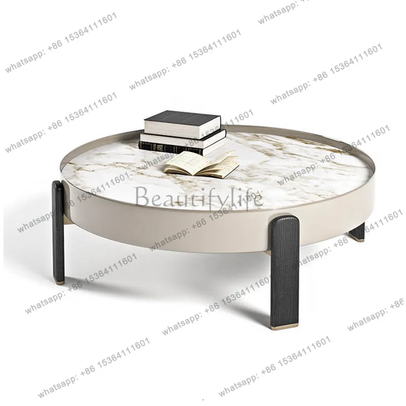 Coffee table modern light luxury round combination rock slab Italian minimalist creative side table