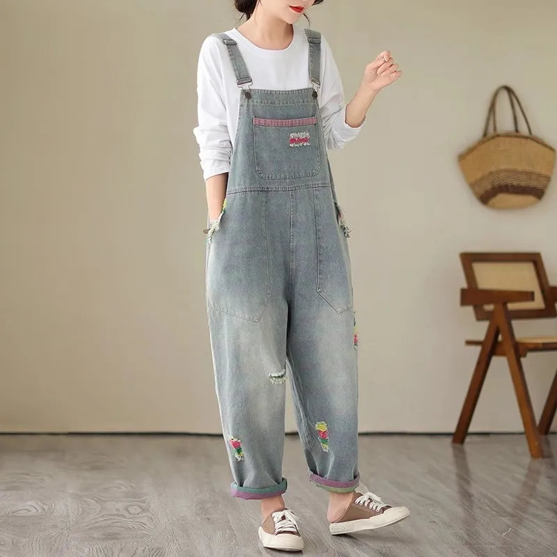 New Fashion Women Spring and Autumn Vintage Sleeveless Loose Overalls Ankle Length Pants Jeans Female Clothing Casual Jumpsuit