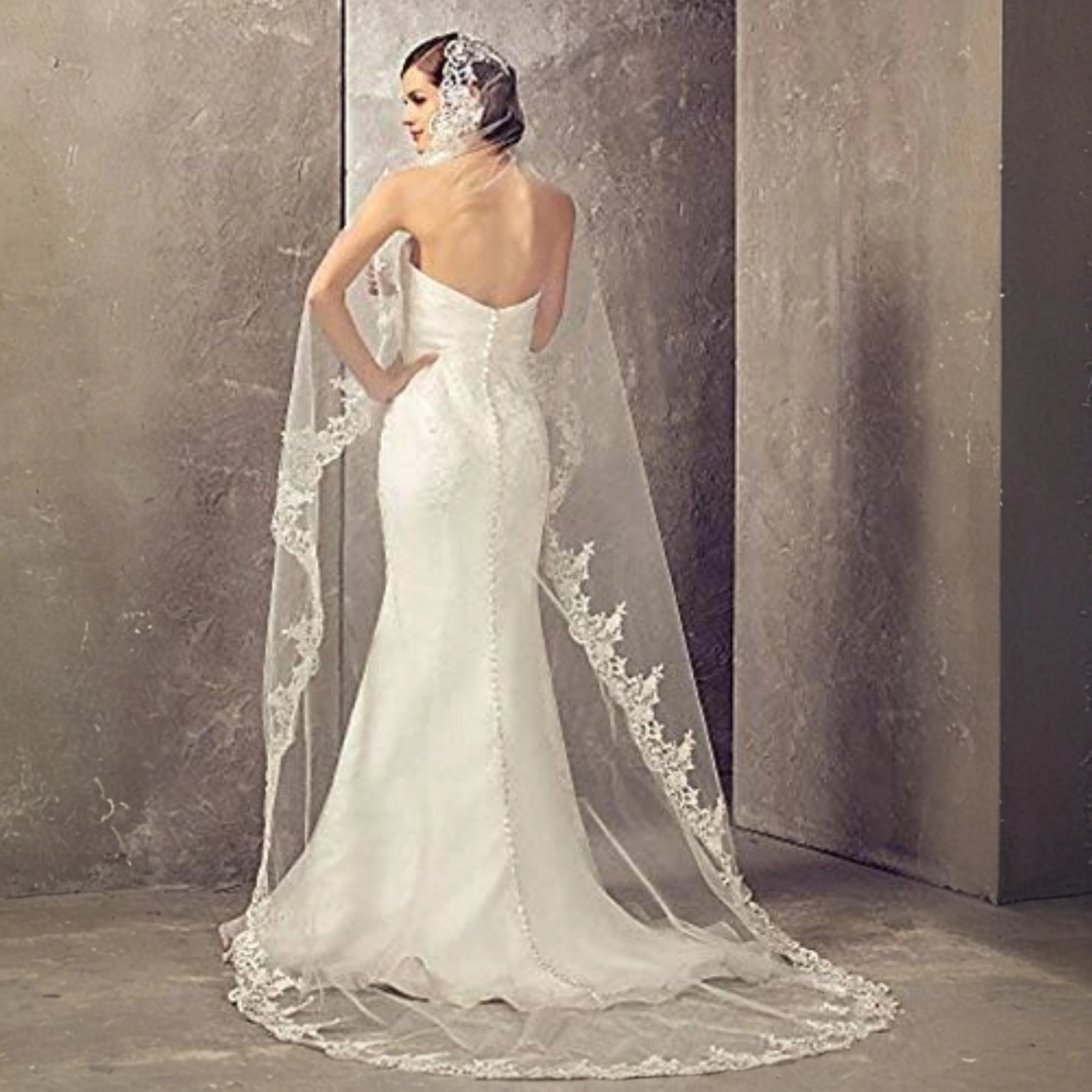 

Длинная свадебная фата с кружевной аппликацией в виде собора, фата, 1 ярус, мягкий тюль с расческой, аксессуары для свадебного платья для невесты G56