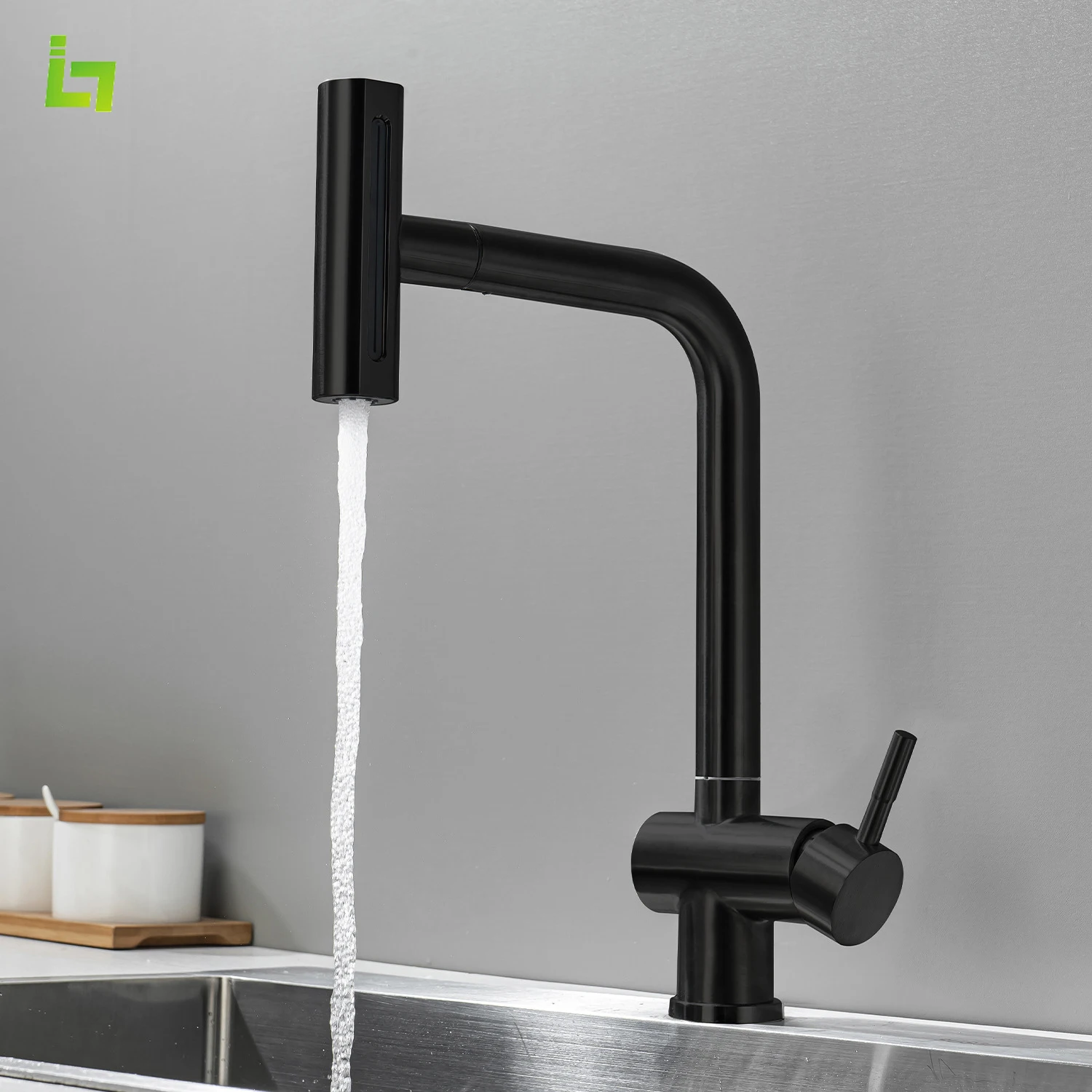 

Waterfall Kitchen Faucet 360 ° Rotation Cold and Hot Deck Mounted Pull Out Sink 4 Ways Water Outlet Methods Tap