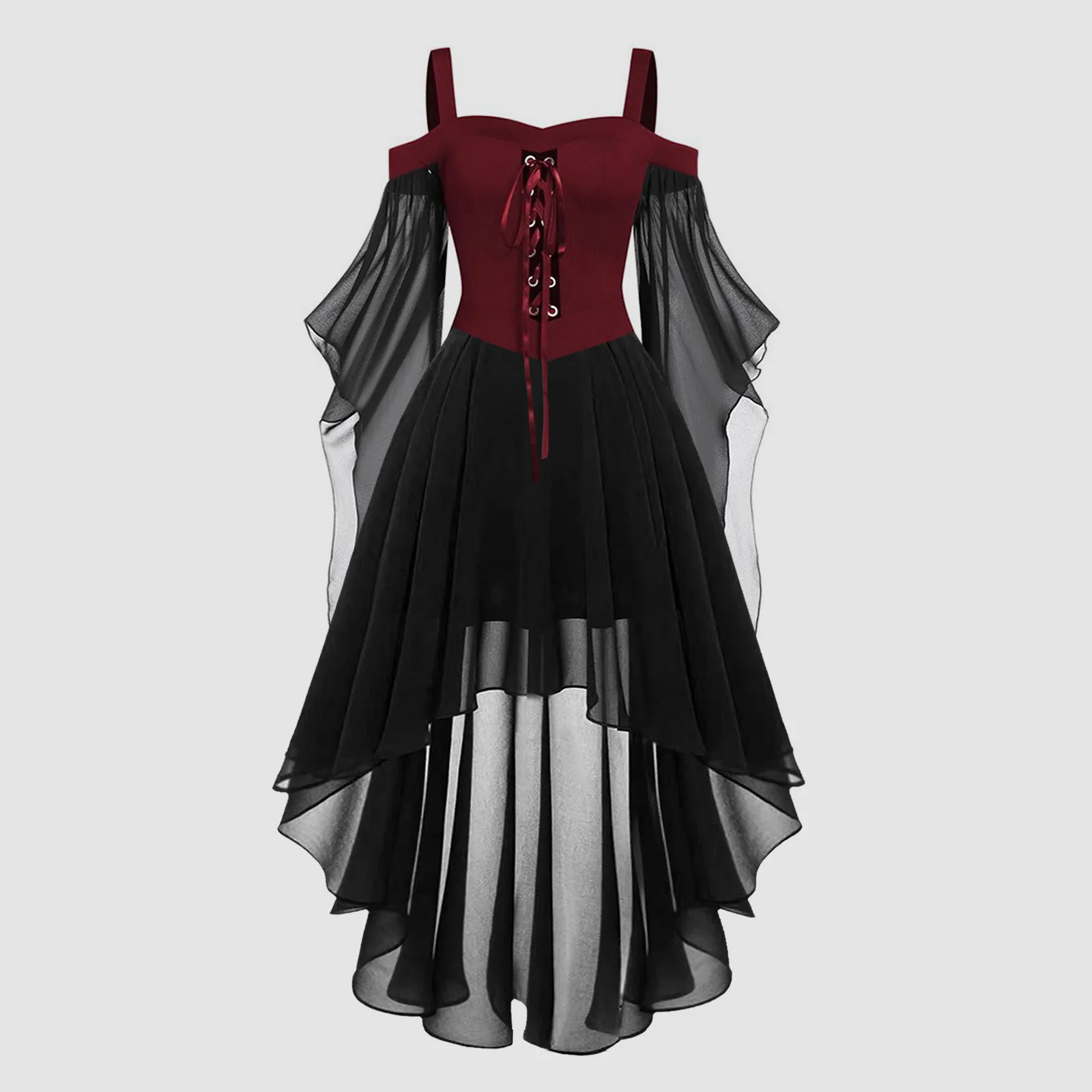 

Mardi Gras Carnival Cocktail Dresses For Women Stylish Gauze Patchwork Suspender Dress Medieval Vintage Gothic Cosplay Dress