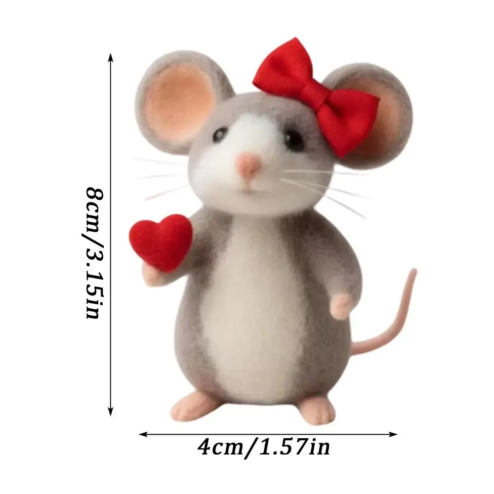 Handmade Felt Valentine's Day Felt Mouse Mini Size Wool Felt Mouse Ornaments White Color Animal Crafts Valentines Day Decor