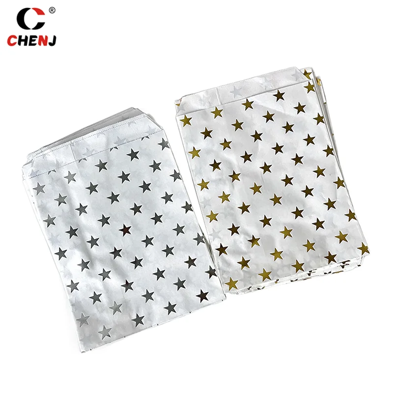 10 Pcs Ins Style Simple Silver High Grade Star Hot Silver Paper Bag Gift Packaging Bag Card Packaging Materials