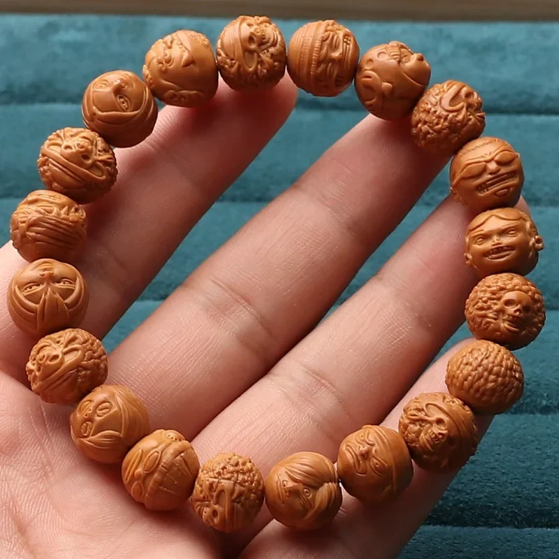 

Natural Monkey Bracelet Carving Small Walnut Fun Anime Crafts Cute Circle Light Bead Embossed Stone Carvi