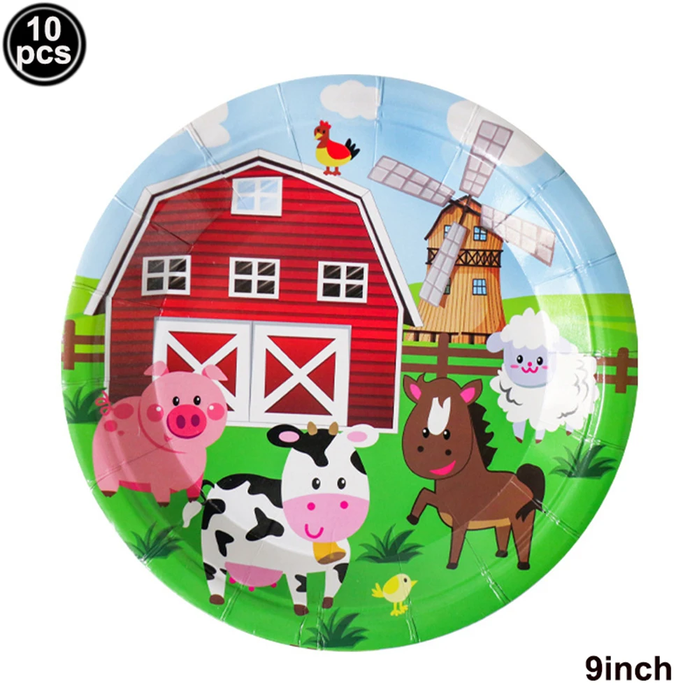 Bauernhof Geburtstag Dekor Bauernhof Tiere Geschirr Banner Ballon Scheunenhof Themen Pappteller Tassen Servietten Bauernhof Geburtstag Party Supplies – Detail 3