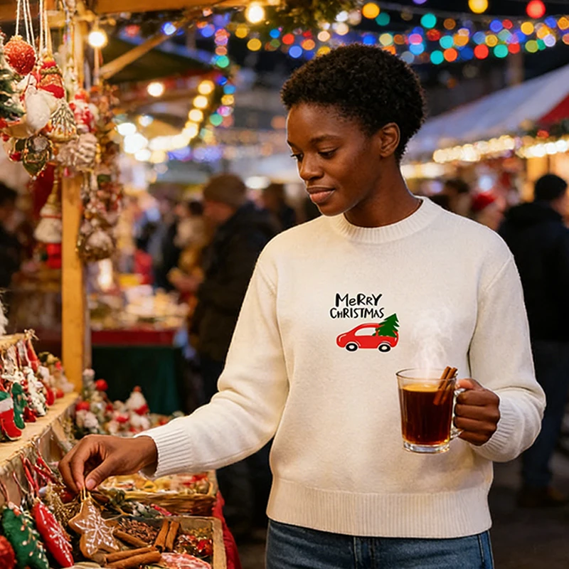 

Sweater Women Knitted Long Sleeve Y2K Clothes Warm Thicken Jumpers Pullover Tops Knitwear Cute Christmas Gifts For Winter Print