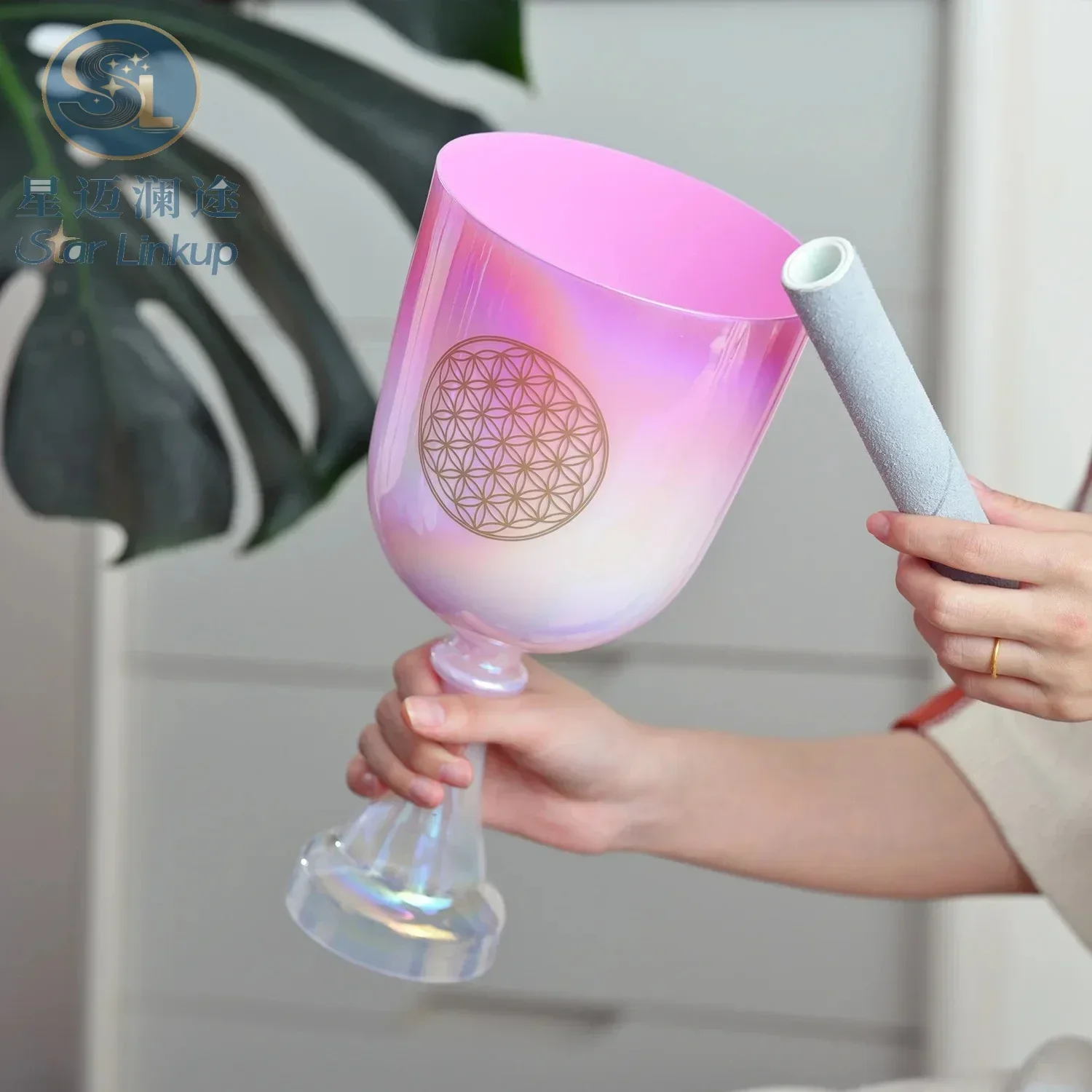 Star Linkup Gradient Pink Alchemy Crystal Singing Chalice Holy Grail Portable Sound Healing Instrument for Yoga Sound Bath Meditation Chakra Balancing Spiritual Sound Therapy