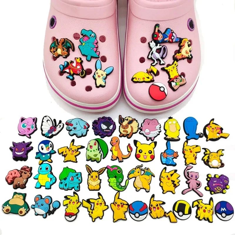 27Pcs Pokemon Pikachu Portable Sandals Shoe Buckle Kawaii Anime DIY Shoe Accessories Decorative Buckle Girl&Child Holiday Gifts