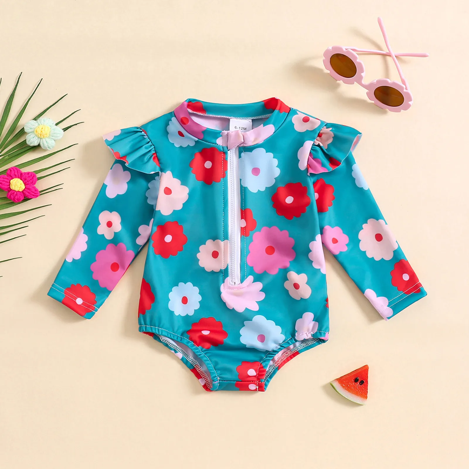 

Bathing Suits Kids Toddler Girls Long Sleeve Frower Printing Beach Bathing Baby Suit Girls Swimwear Girls Competition Swimsuits