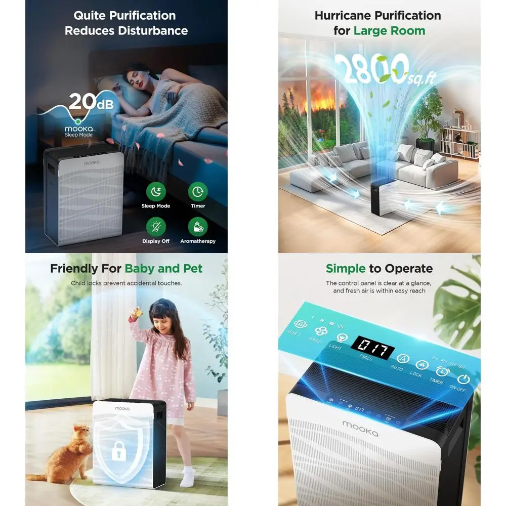 

Очиститель воздуха для больших помещений (до 260 м²), с двусторонними фильтрами, подходит для владельцев домашних животных, с монитором PM2.5, идеально подходит для спален, общежитий, офисов