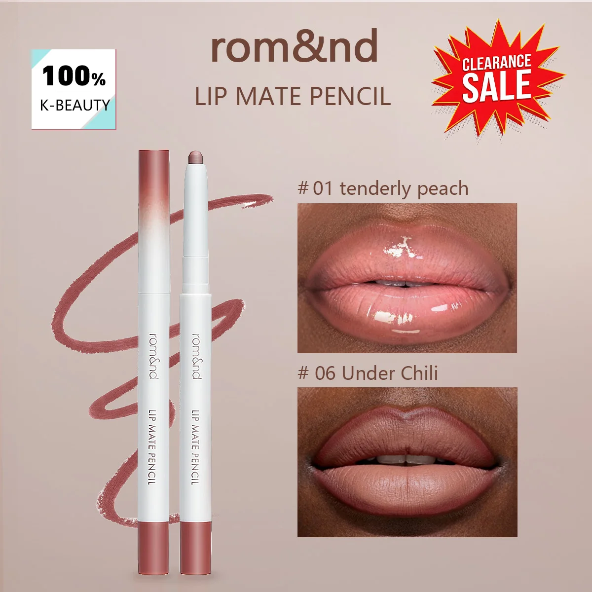 [ClearanceSale] rom&nd LIP MATE PENCIL 01&06,Smooth Drawing,Effortless Application,Melt-In Liner,Korean Cosmetic,Korean Makeup