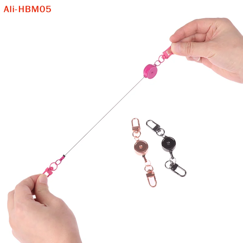 (HB05)21MM Anti-theft Metal Easy-to-pull Buckle Rope Retractable Key Holder Elastic Keychain Sporty Key Ring Nurse Part