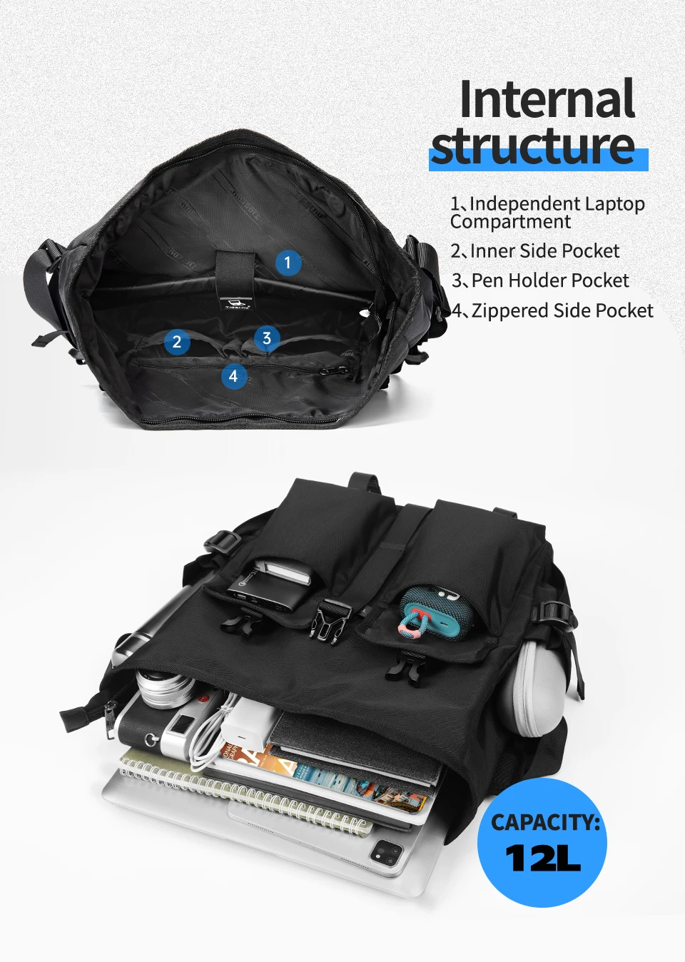 Tigernu, bolsos de mensajero a la moda, bolsos de hombro para hombre, bolso para ordenador portátil de 13,3 pulgadas, bolsos cruzados para exteriores para hombres, bolsos de ciclismo, mensajero para niños