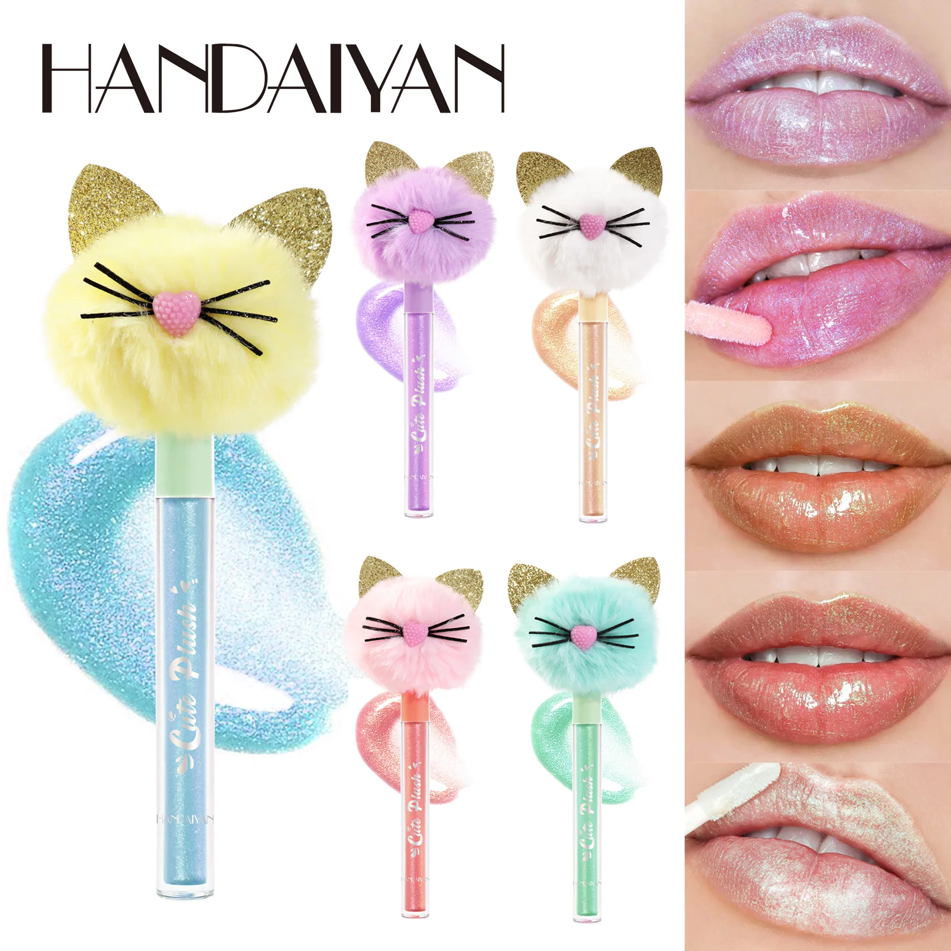Handaiyan 5 Colors Lip Gloss Longlasting Cute Glitter Red Nude Lipstick Liquid Waterproof Moisturize Luminous Lipgloss Makeup