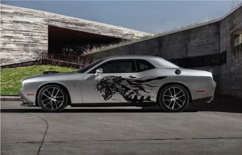 DS/PS - Fits Challenger Charger Growling Fast Cheetah Tattoo Grunge Design Tribal Door Bed Side   Truck Car Vinyl Graphic Decal