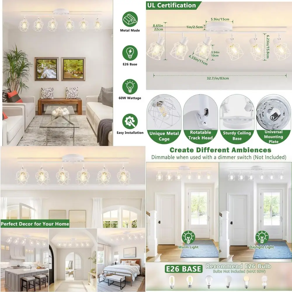 

Modern Geometric Metal Cage Semi-Flush Ceiling Light, Rotatable Fixture for Kitchen, Living Room, and Hallway