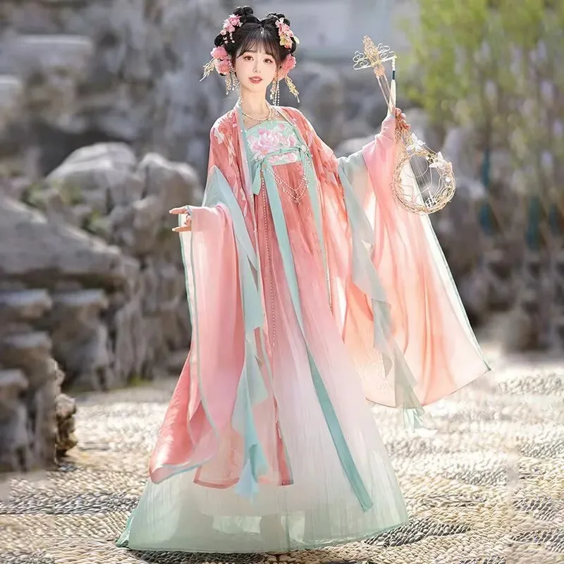 Hanfu de verano 2025, disfraz de hada tradicional chino para mujer, vestido Hanfu rosa antiguo, vestido de fiesta de cumpleaños púrpura de talla grande