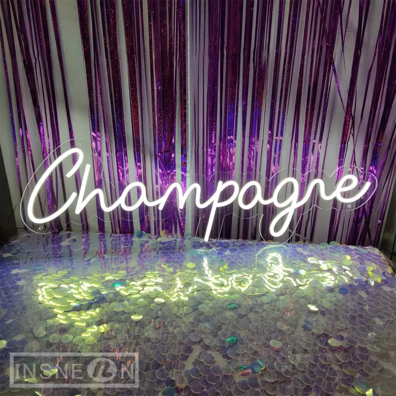 Imagem -02 - Champagne Neon Sign For Wall Decor Sinal Led para Quarto Aniversário Festa de Casamento Bar Hotel Restaurante Decoração Sinais de Neon