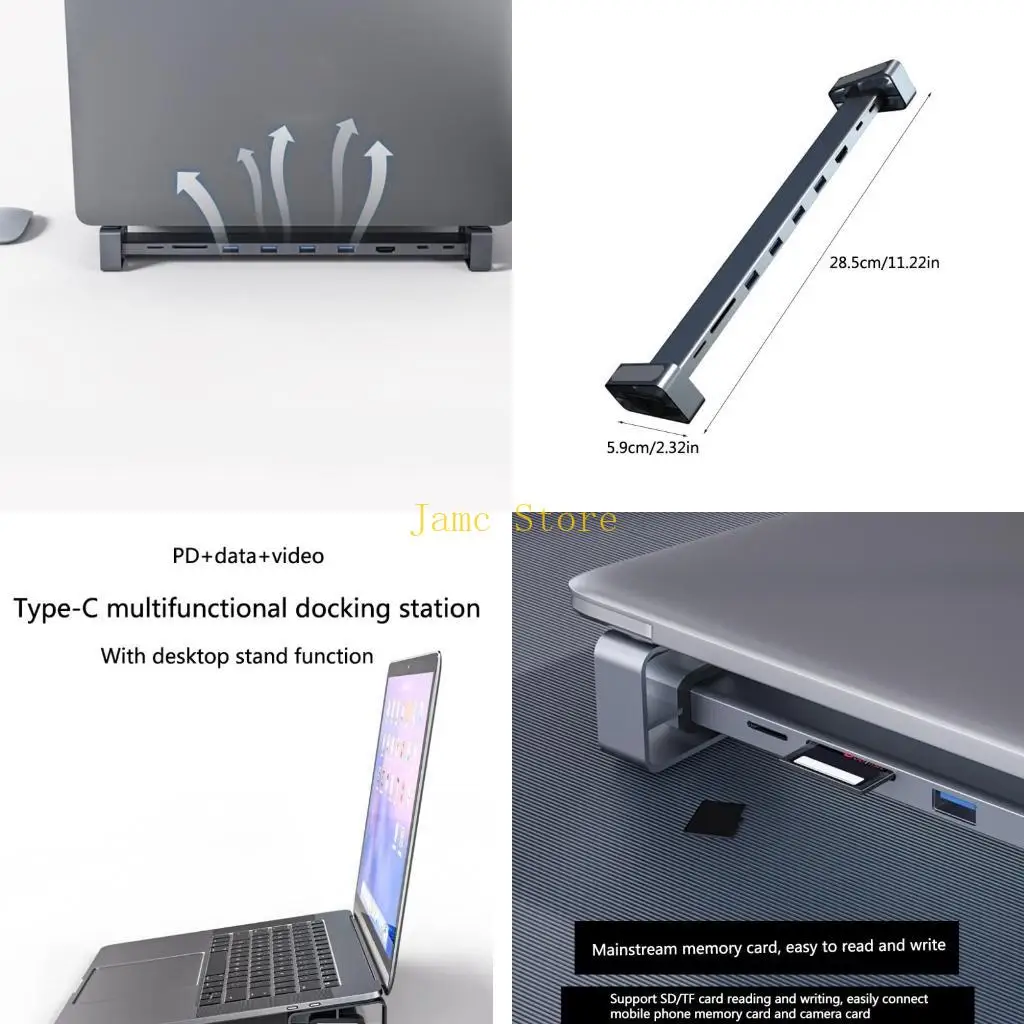 

LX0B USB Hub 9 in 1 USB3.0 Type C Splitter Docking Station Bracket Rj45 HDD PD TF Slots Fast Charging