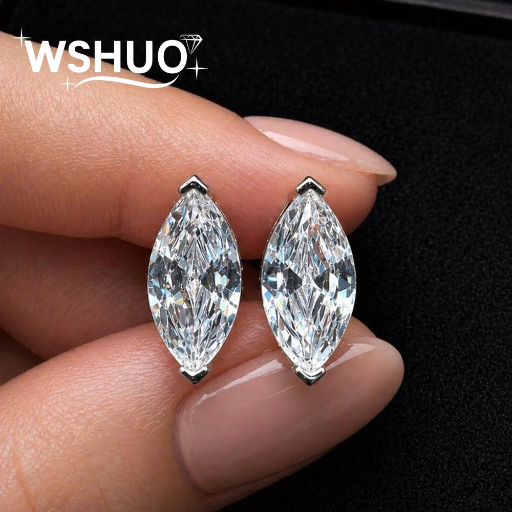 0.3-2Carat real Marquise Cut Moissanite Stud Earrings for Women S925 Silver Solitaire Ear Diamond Studs Wedding Elegant Jewelry