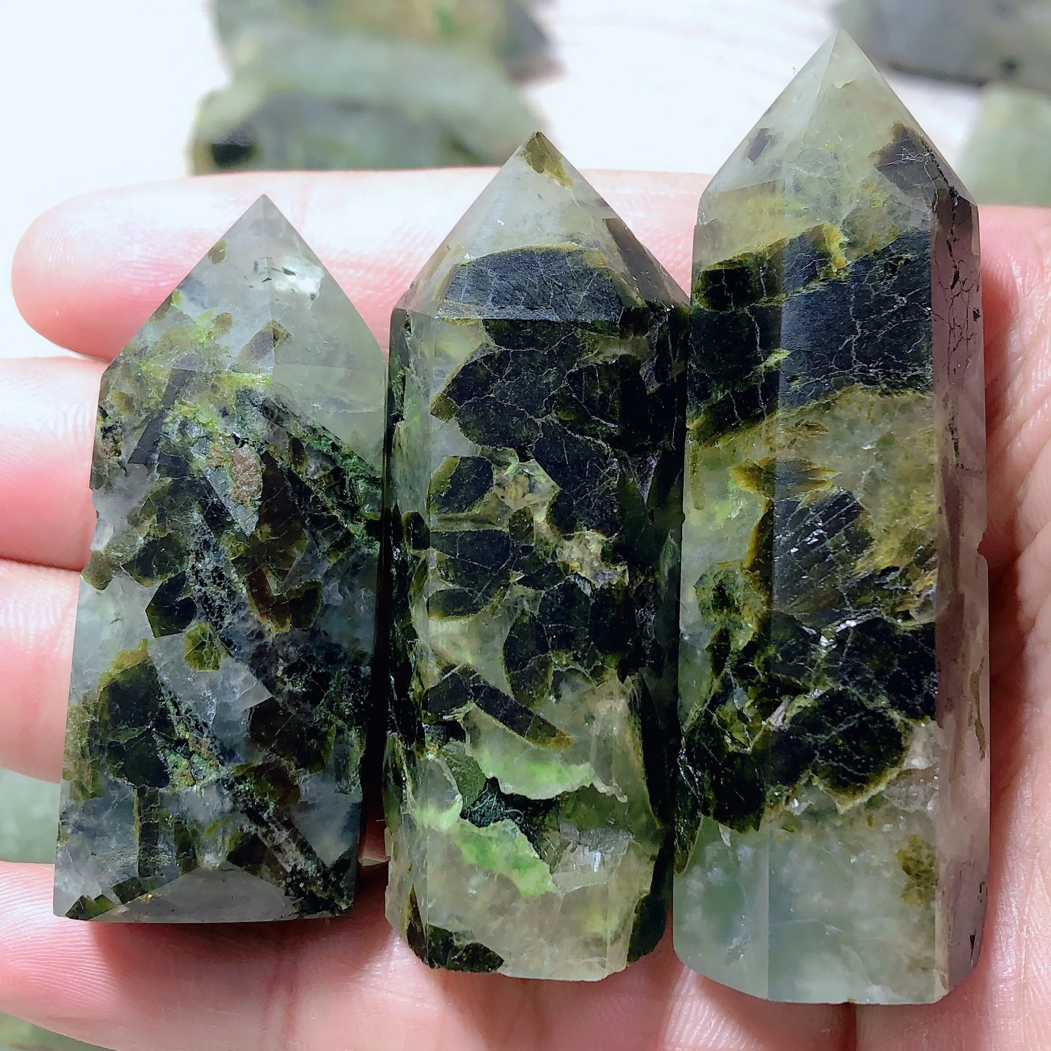 High Quality Natural Crystals Prenite With Epidote Tower Geode Stone Jewelry Healing Desk Reiki Home Decorations Room Decor