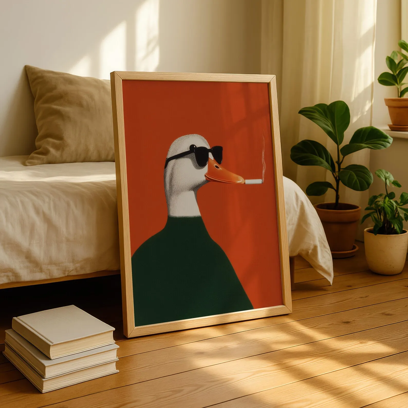 Retro Smoking Duck Canvas Wall Art Print Frameless Abstract Duck Cigarette Poster, Vintage Animal Wall Art for Living Room Decor view 5
